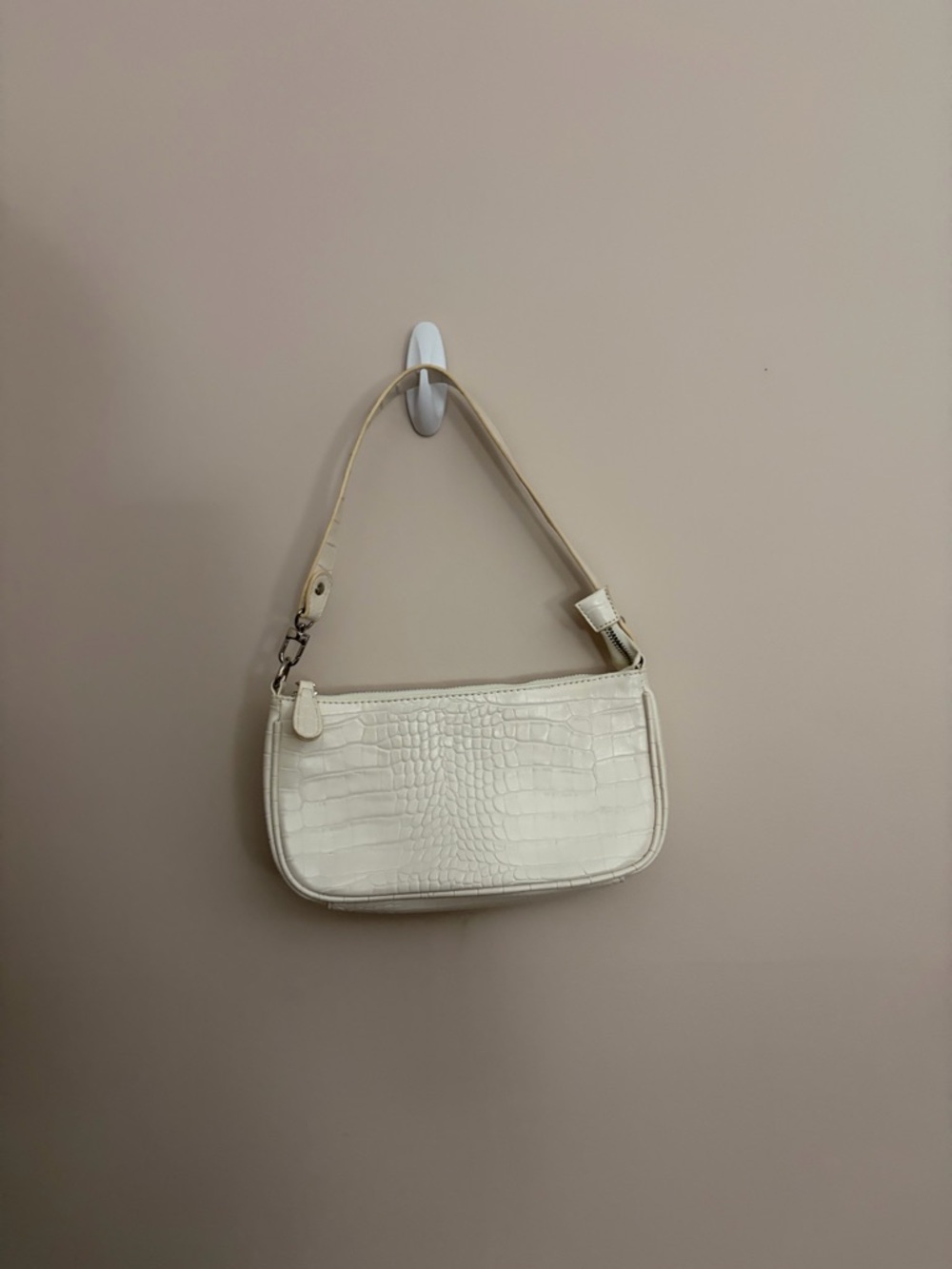 Amazon Cream Croc-Embossed Mini Shoulder Bag